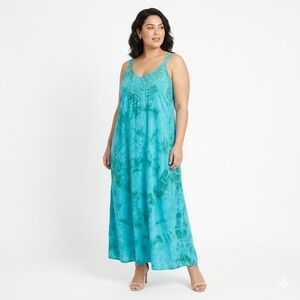 Carole Little II Y2K Vintage Maxi Dress 22W Aqua Rayon Made USA NWT